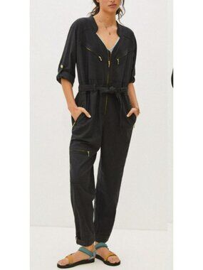 Anthropologie Charlize Utility Coveralls Black Gray Womens L